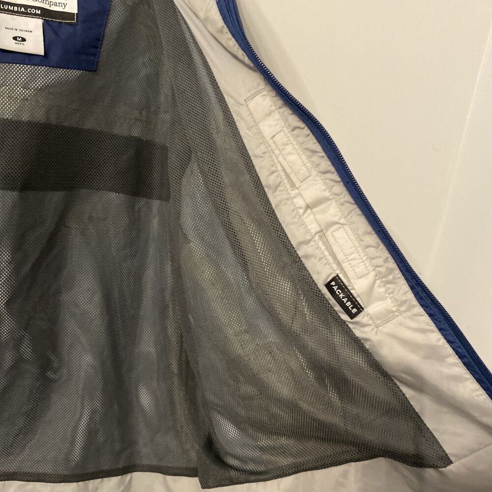 Columbia Jacket Mens Medium Blue Packable Hooded Windbreaker Rain Full Zip - Picture 9 of 11